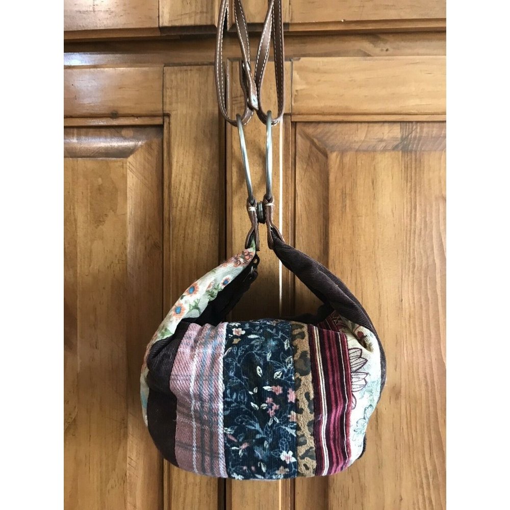 Small Patchwork Relic Shoulder Bag With Zipper Magnetic Button Clip Adorable - Picture 7 of 9